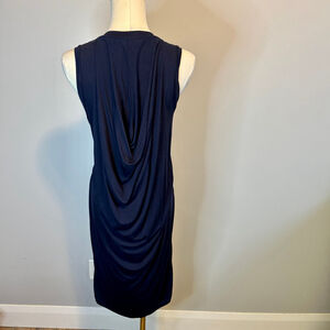 Saks Fifth Avenue Women's Navy Blue Draped Back Sleeveless Dress, SZ M